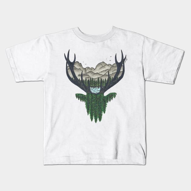 Forest Deer Kids T-Shirt by SamuelJ